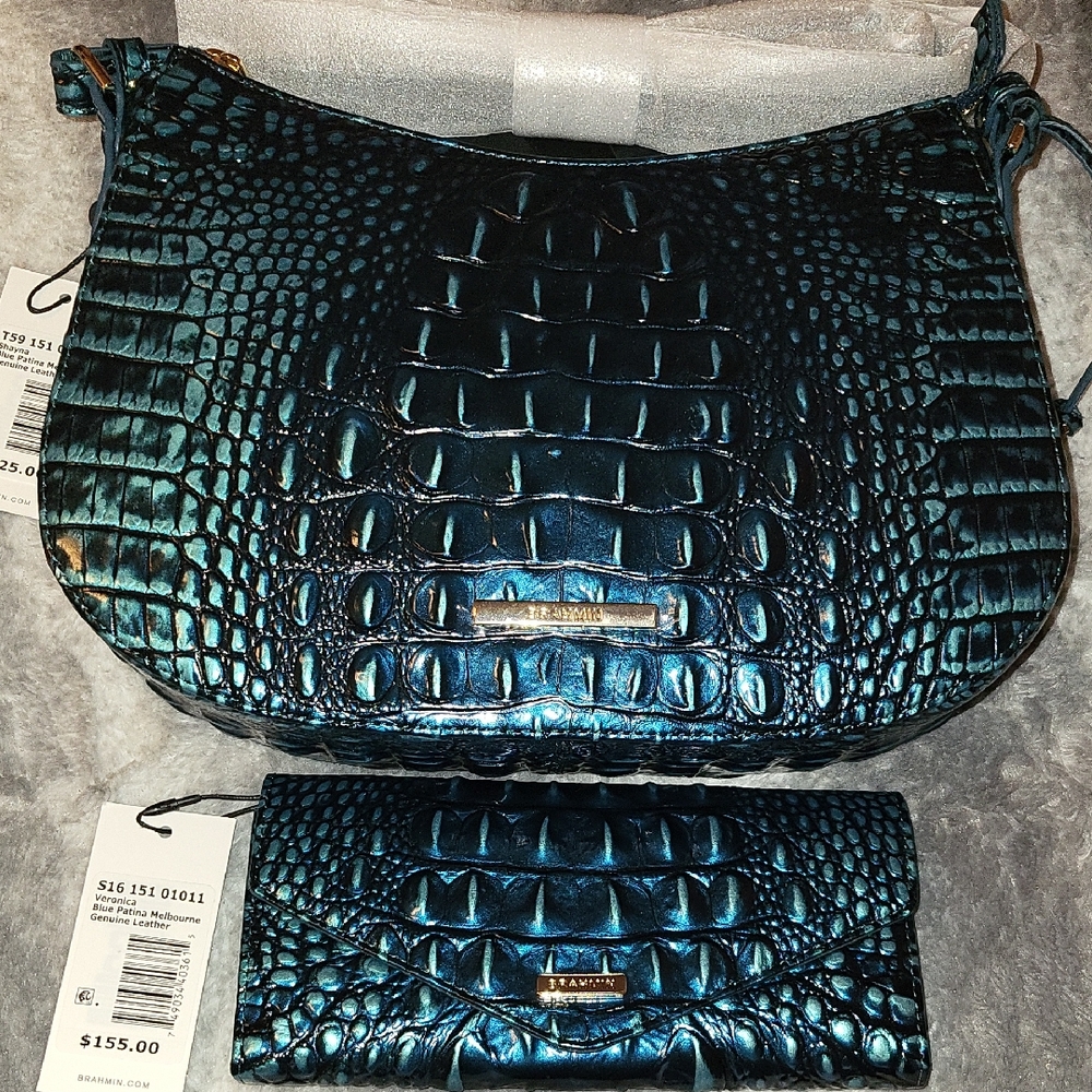 Brahmin Shimmering Blue Crocodile Shoulder Bag and Wallet